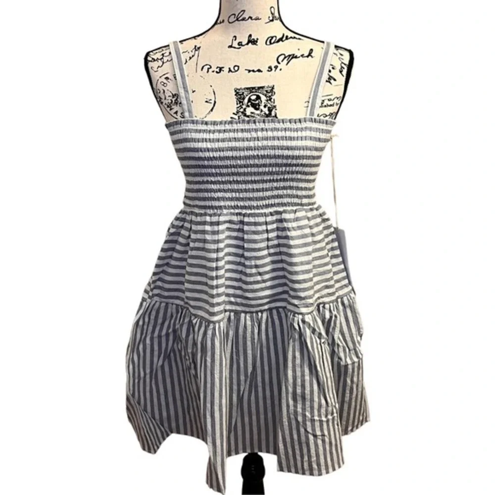 Urban Outfitters Lumiere Striped Smocked Babydoll Dress SZ L - Picture 2 of 10